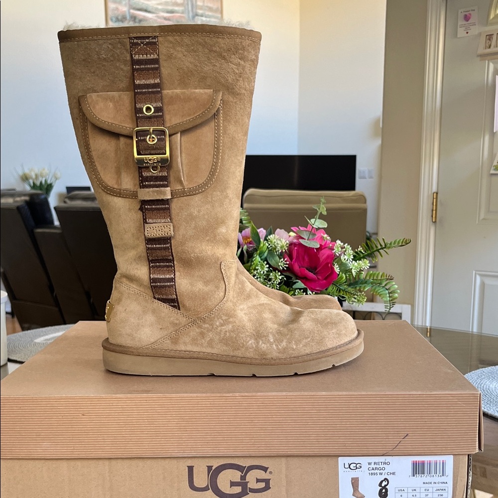 UGG retro cargo Brown Suede Boots with Strap and pocket Detail, 8